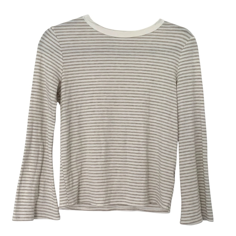 Jackson Rowe XS Cream and Beige Striped Bell Sleeve Slightly Ribbed Women’s Top